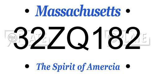 32ZQ182 Massachusetts License Plate