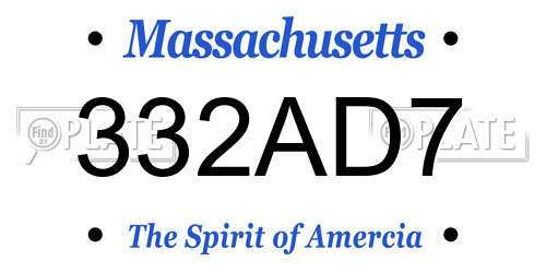 332AD7 Massachusetts License Plate