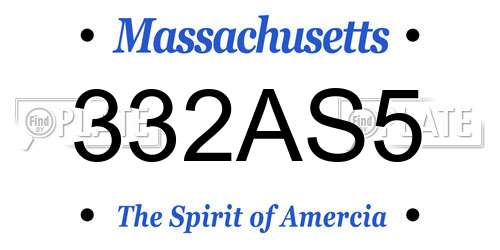 332AS5 Massachusetts License Plate