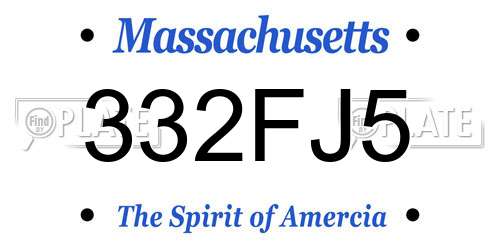 332FJ5 Massachusetts License Plate