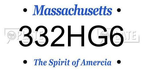 332HG6 Massachusetts License Plate