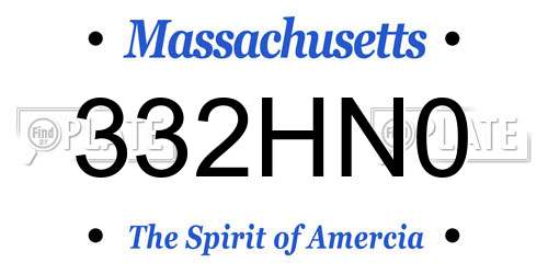 332HN0 Massachusetts License Plate