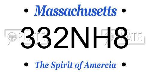 332NH8 Massachusetts License Plate