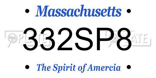 332SP8 Massachusetts License Plate