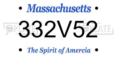 332V52 Massachusetts License Plate