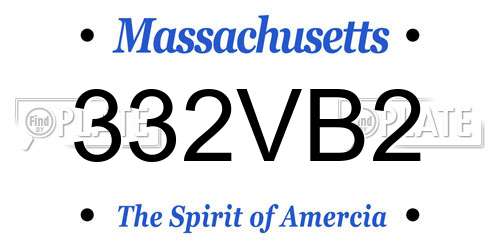 332VB2 Massachusetts License Plate