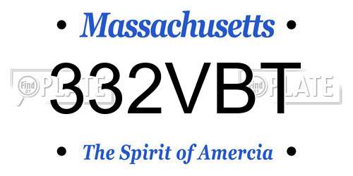 332VBT Massachusetts License Plate