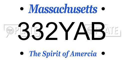 332YAB Massachusetts License Plate