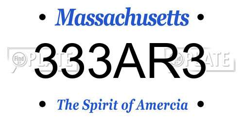 333AR3 Massachusetts License Plate
