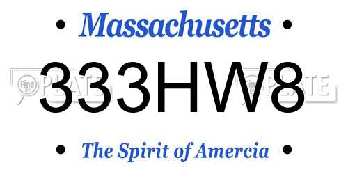 333HW8 Massachusetts License Plate