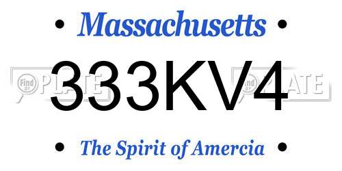 333KV4 Massachusetts License Plate
