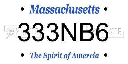 333NB6 Massachusetts License Plate