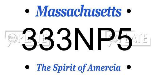 333NP5 Massachusetts License Plate
