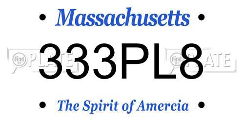 333PL8 Massachusetts License Plate