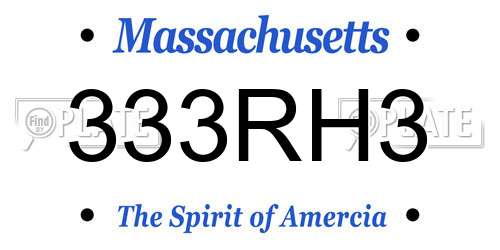 333RH3 Massachusetts License Plate