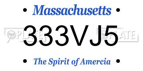 333VJ5 Massachusetts License Plate