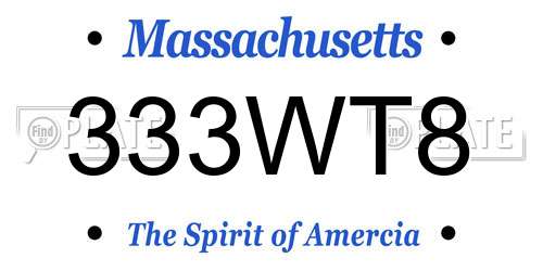 333WT8 Massachusetts License Plate