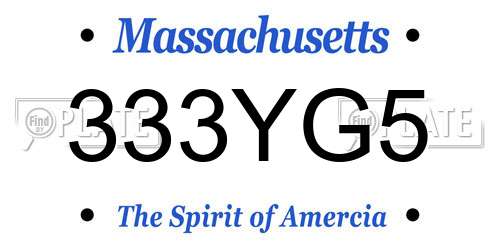 333YG5 Massachusetts License Plate
