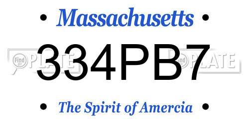 334PB7 Massachusetts License Plate
