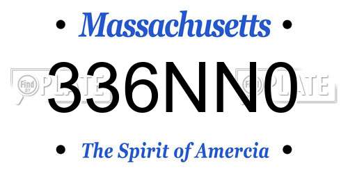 336NN0 Massachusetts License Plate