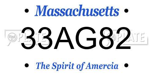 33AG82 Massachusetts License Plate