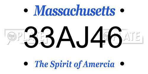 33AJ46 Massachusetts License Plate