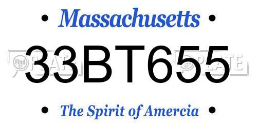 33BT655 Massachusetts License Plate