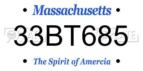 33BT685 Massachusetts License Plate
