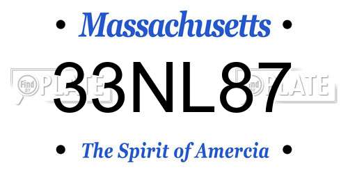 33NL87 Massachusetts License Plate