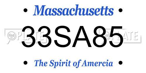 33SA85 Massachusetts License Plate