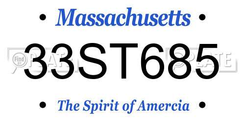 33ST685 Massachusetts License Plate