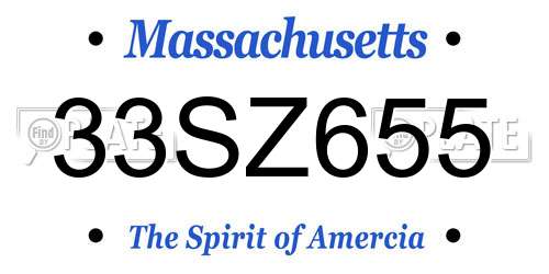 33SZ655 Massachusetts License Plate