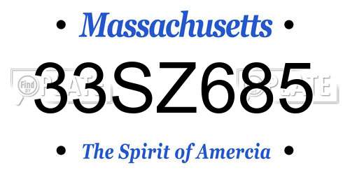 33SZ685 Massachusetts License Plate