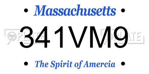 341VM9 Massachusetts License Plate