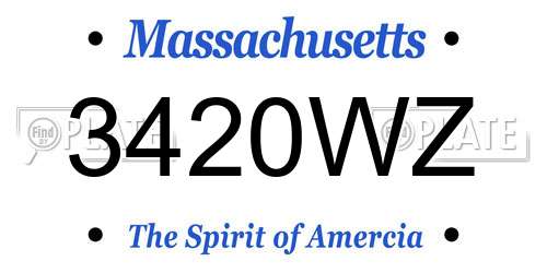 3420WZ Massachusetts License Plate