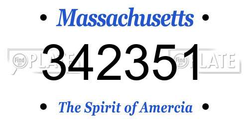 342351 Massachusetts License Plate