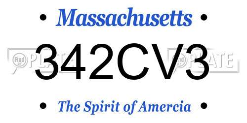 342CV3 Massachusetts License Plate