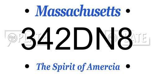 342DN8 Massachusetts License Plate