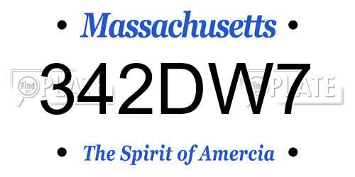 342DW7 Massachusetts License Plate