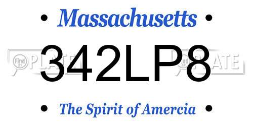 342LP8 Massachusetts License Plate