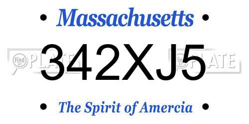 342XJ5 Massachusetts License Plate