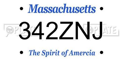 342ZNJ Massachusetts License Plate