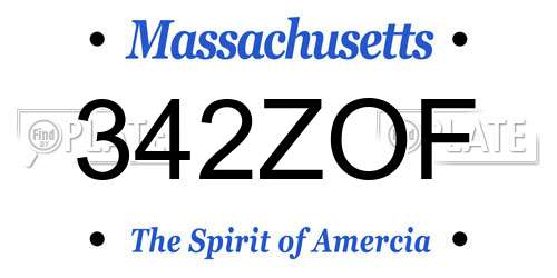 342ZOF Massachusetts License Plate