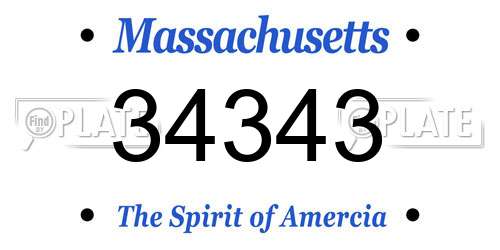 34343 Massachusetts License Plate
