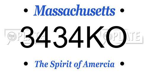 3434KO Massachusetts License Plate