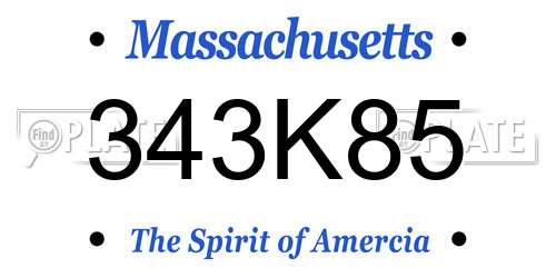 343K85 Massachusetts License Plate
