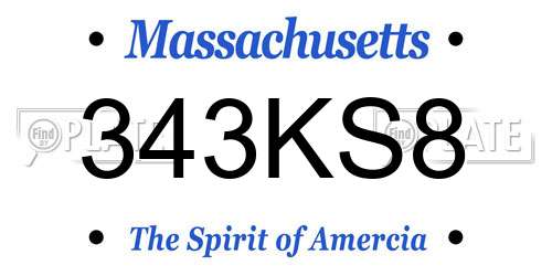 343KS8 Massachusetts License Plate