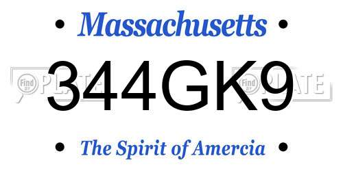 344GK9 Massachusetts License Plate