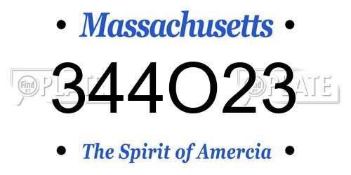 344O23 Massachusetts License Plate