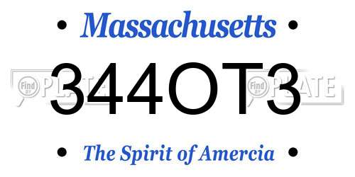 344OT3 Massachusetts License Plate
